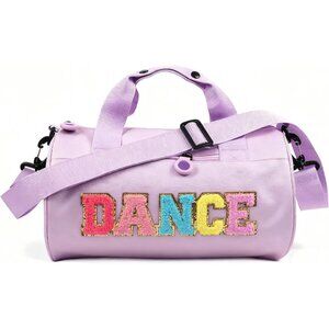 Fashionable Duffle Bag for Kids - Cute Purple Dance Bag with 'DANCE' Embroidery
